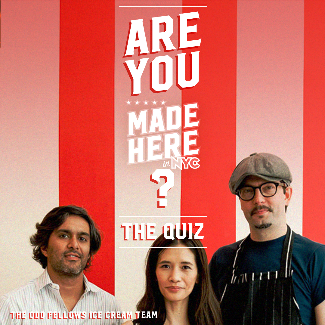 "Made in NY" quiz poster featuring Oddfellas Ice Cream