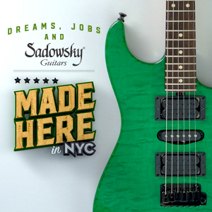 "Made in NY" advertisement featuring Sadowsky Guiitars